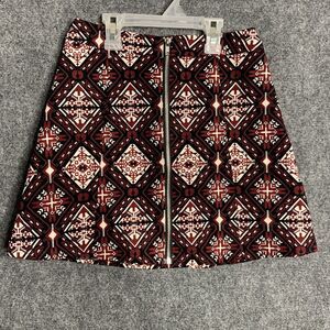 H&M Flare Mini Skirt Pattern Denim With Front Zipper Women 2 Lined